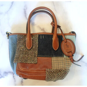 Polo Ralph Lauren Mini Bellport Tote Wool Patchwork Tweed Herringbone Crossbody